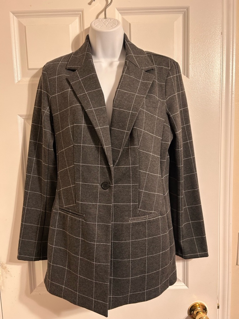 Calvin Klein Charcoal Gray Windowpane Single-Button Blazer
